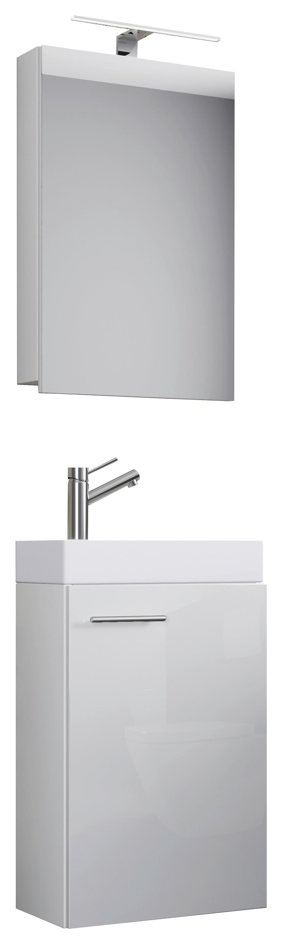 Gästebad Slito 4-tlg. inkl. LED ca. 40 cm Weiß - Weiß, MODERN, Keramik/Holzwerkstoff (40cm) - MID.YOU