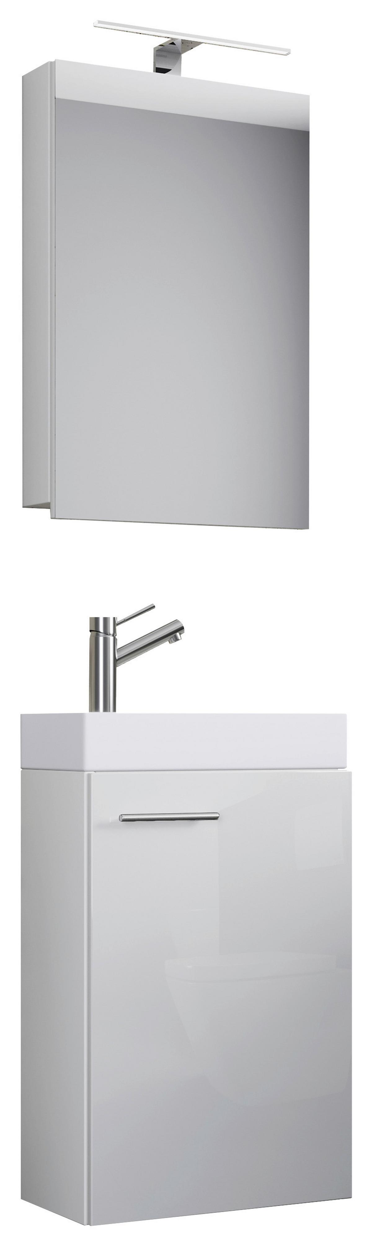 Gästebad Slito 4-tlg. inkl. LED ca. 40 cm Weiß - Weiß, MODERN, Keramik/Holzwerkstoff (40cm) - MID.YOU