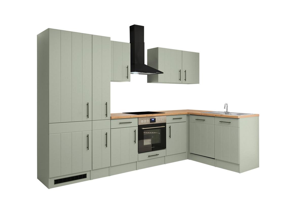 Eckküche Anton m. Geräte ca. 310x172cm Eiche/Schilfgrün - Schilfgrün/Wildeiche, Trend, Holzwerkstoff (310/172cm) - Respekta