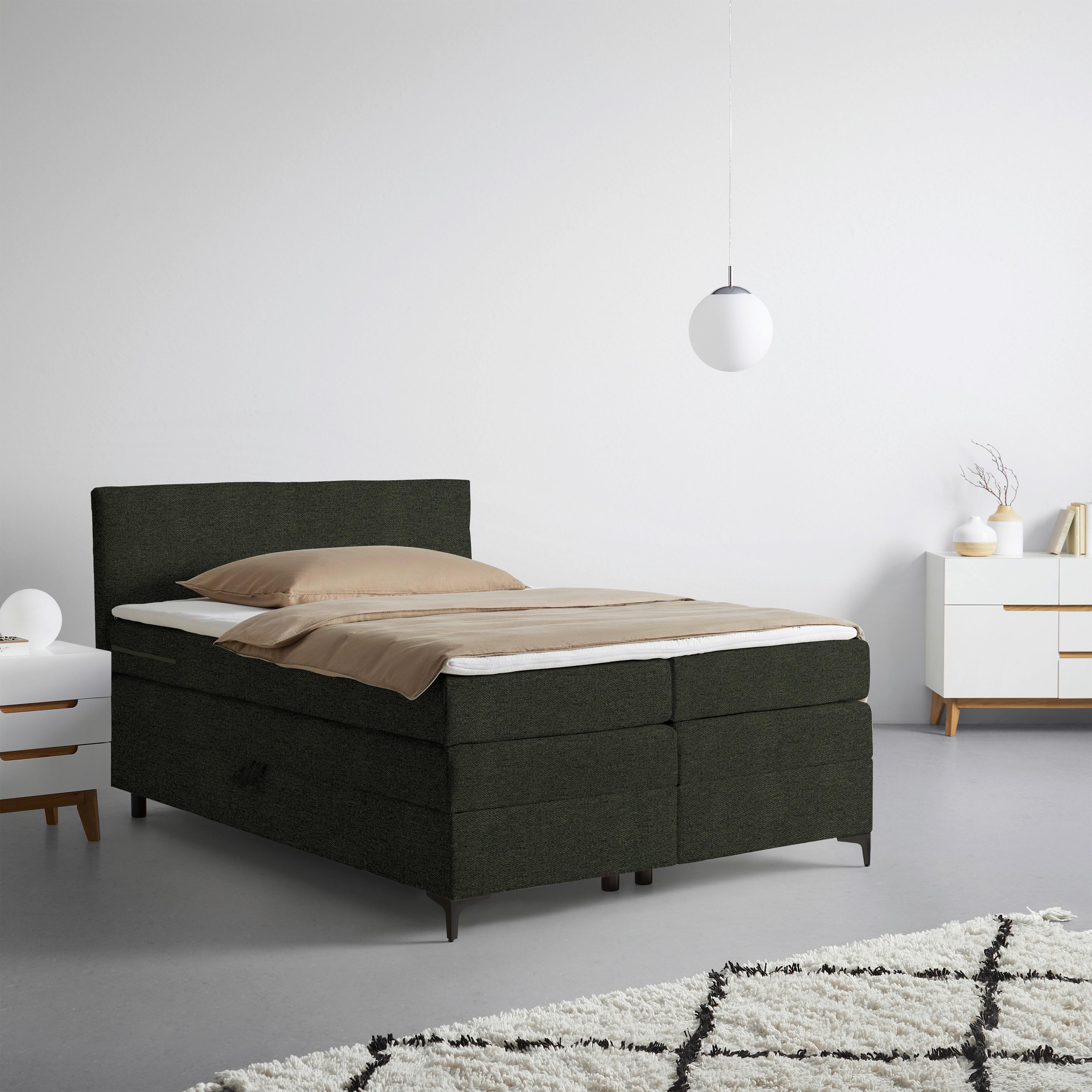 Boxspringbett Bari in Grün ca. 140x200cm - Schwarz/Grün, KONVENTIONELL, Textil/Metall (140/200cm) - Mömax