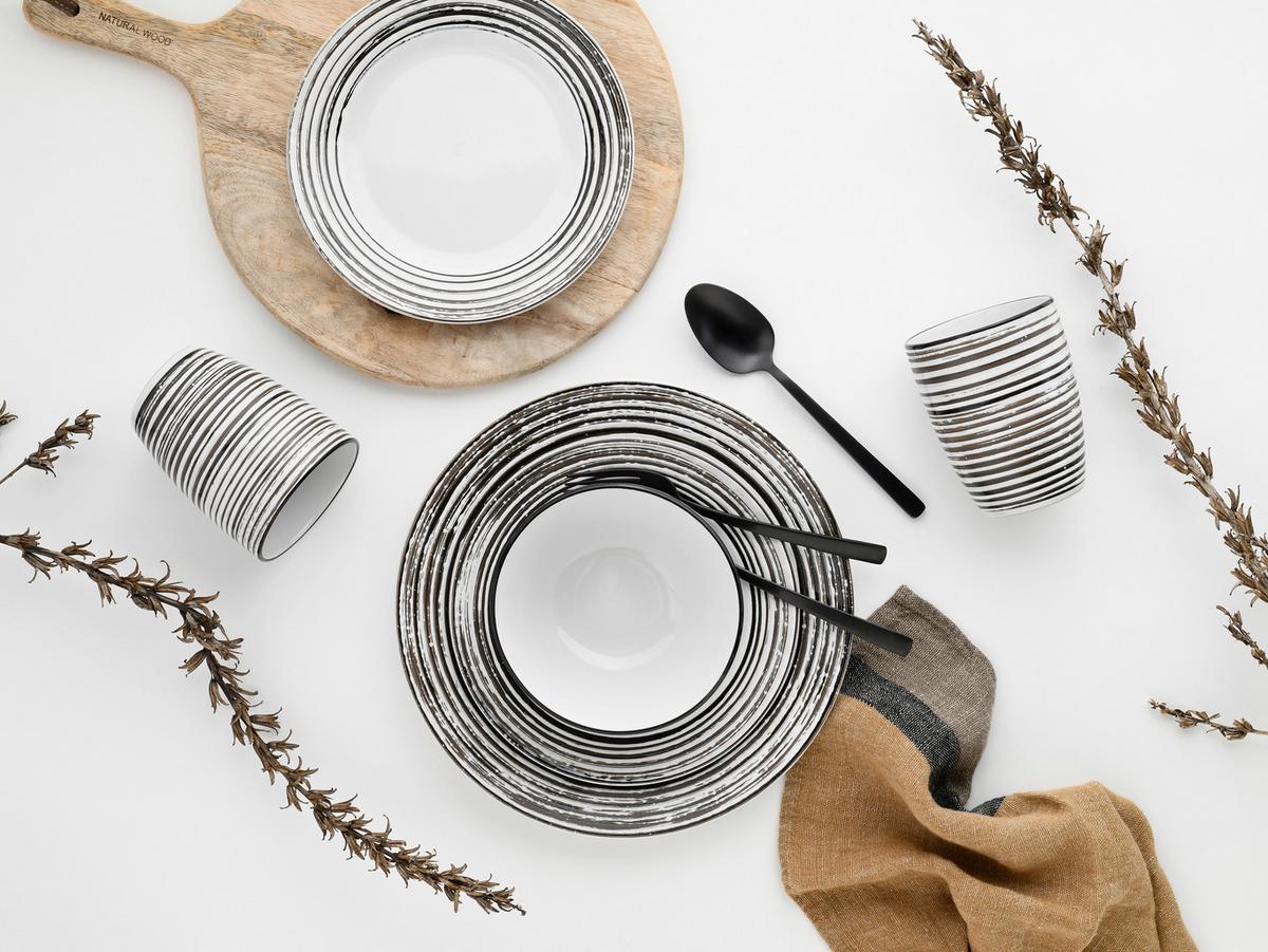Kerámia Étkészlet La Gomera Blanca - fekete/fehér, Basics, kerámia - Creatable