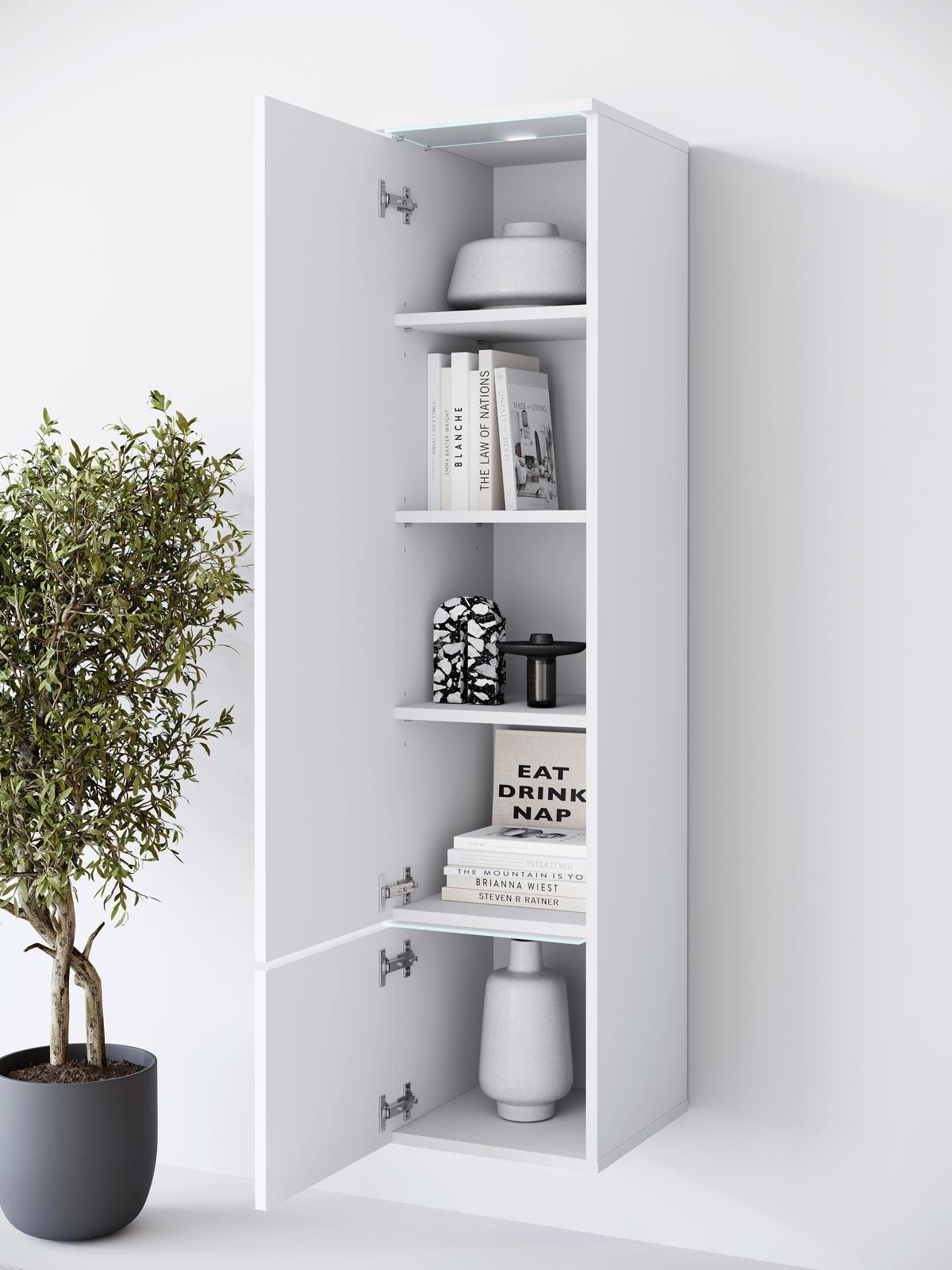 Visoka Omara Vera 001, Bela - siva/bela, Design, umetna masa/leseni material (30/130/33cm) - Livetastic