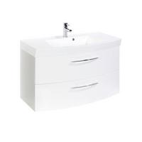 Waschtischkombi Florida Weiß/Hochglanz + Überlaufring - Chromfarben/Weiß Hochglanz, MODERN, Holzwerkstoff/Stein (100/59/50cm)
