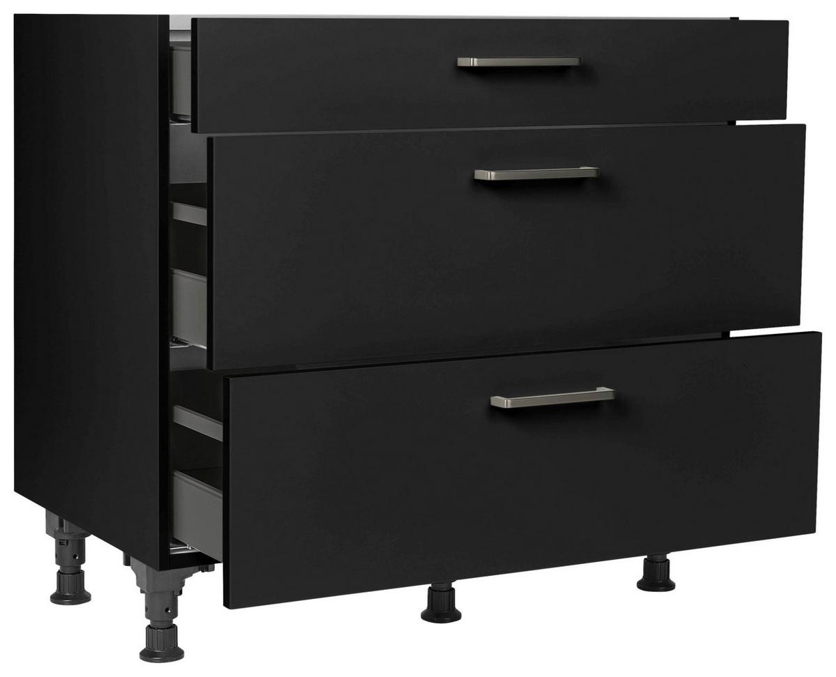 Schubkastenunterschrank Touch Schwarz - Edelstahlfarben/Schwarz, MODERN, Holzwerkstoff/Metall (90/87/56cm) - Nobilia