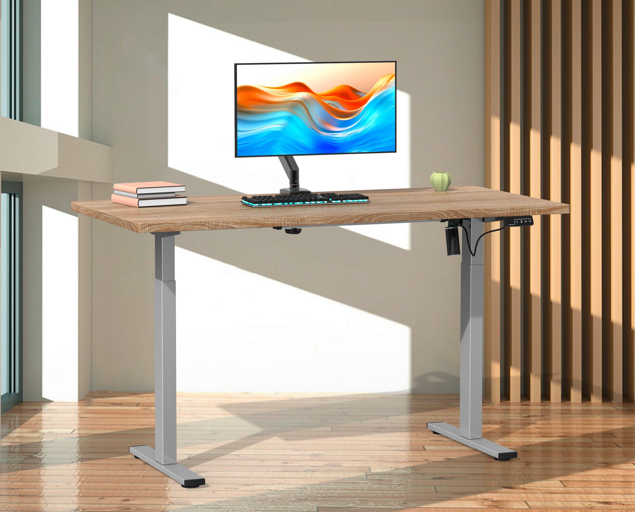 SCHREIBTISCH E-LONA - Silberfarben/Sonoma Eiche, Design, Holzwerkstoff/Metall (110/71/80cm) - MID.YOU