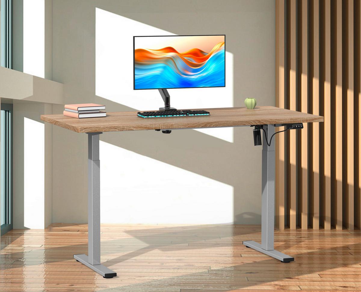SCHREIBTISCH E-LONA - Silberfarben/Sonoma Eiche, Design, Holzwerkstoff/Metall (110/71/80cm) - MID.YOU