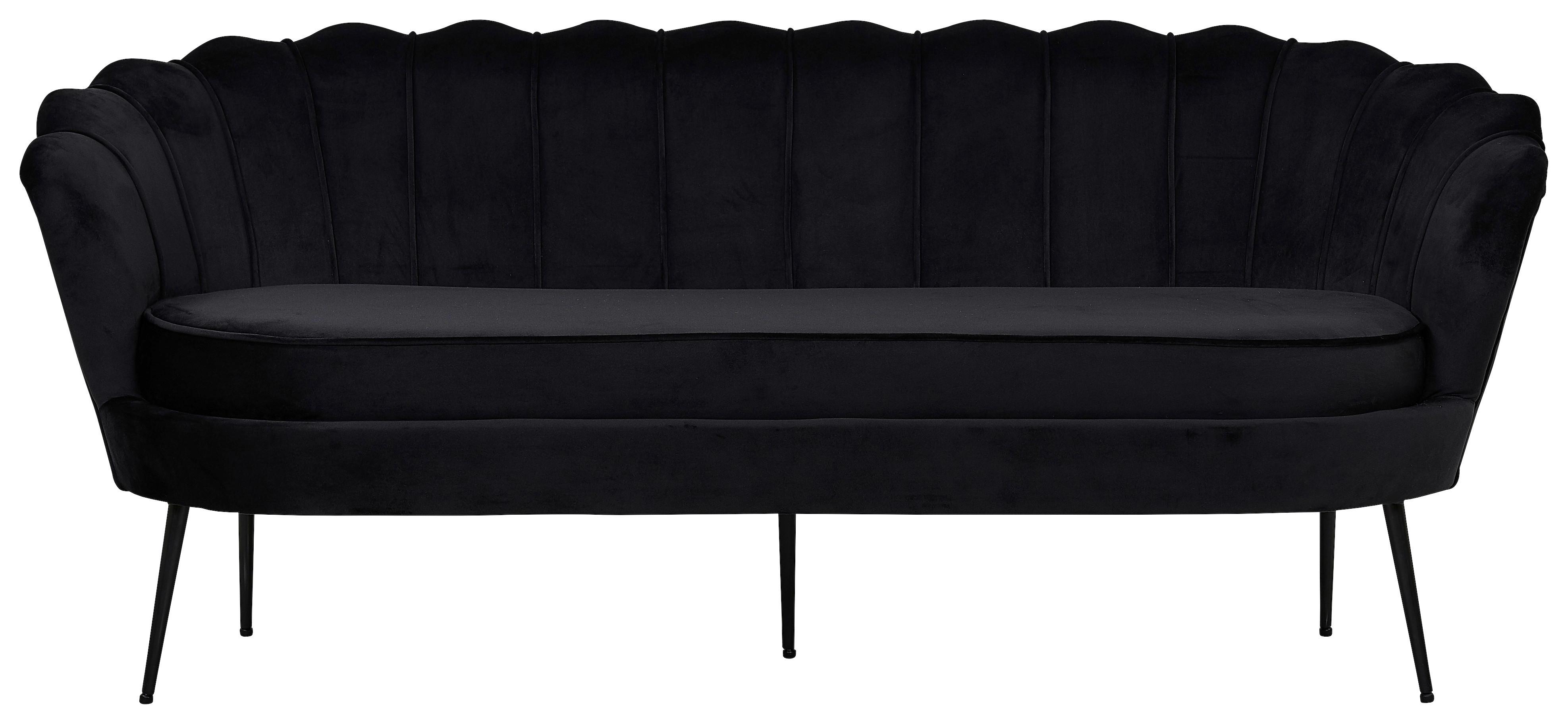 Sofa Calais ca. 180 cm Schwarz Samt - Schwarz, Design, Textil/Metall (180/78.5/78cm) - Livetastic