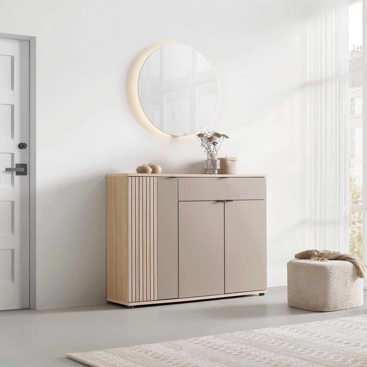 Schuhschrank Pisa Taupe/Eichefarben - Taupe/Eichefarben, MODERN, Holzwerkstoff/Metall (133/103/38cm) - Mömax