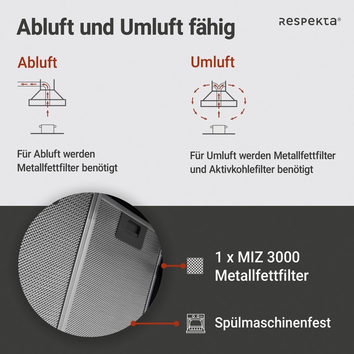 Dunstabzugshaube RESPEKTA SOLEA 90 CM - Schwarz, Trend, Glas/Metall (90/76,4-114,4/38,2cm) - Respekta