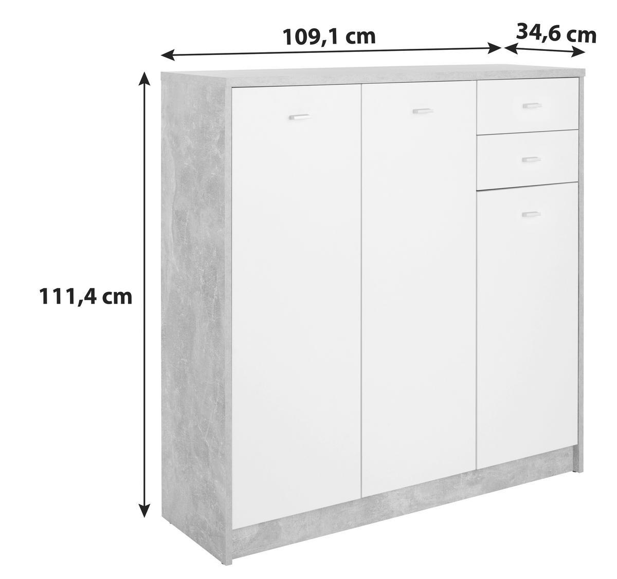 Komoda 4-you New, Bela, Barva Hrasta - barve kroma/črna, Moderno, umetna masa/leseni material (109,1/111,4/34,6cm) - Mömax