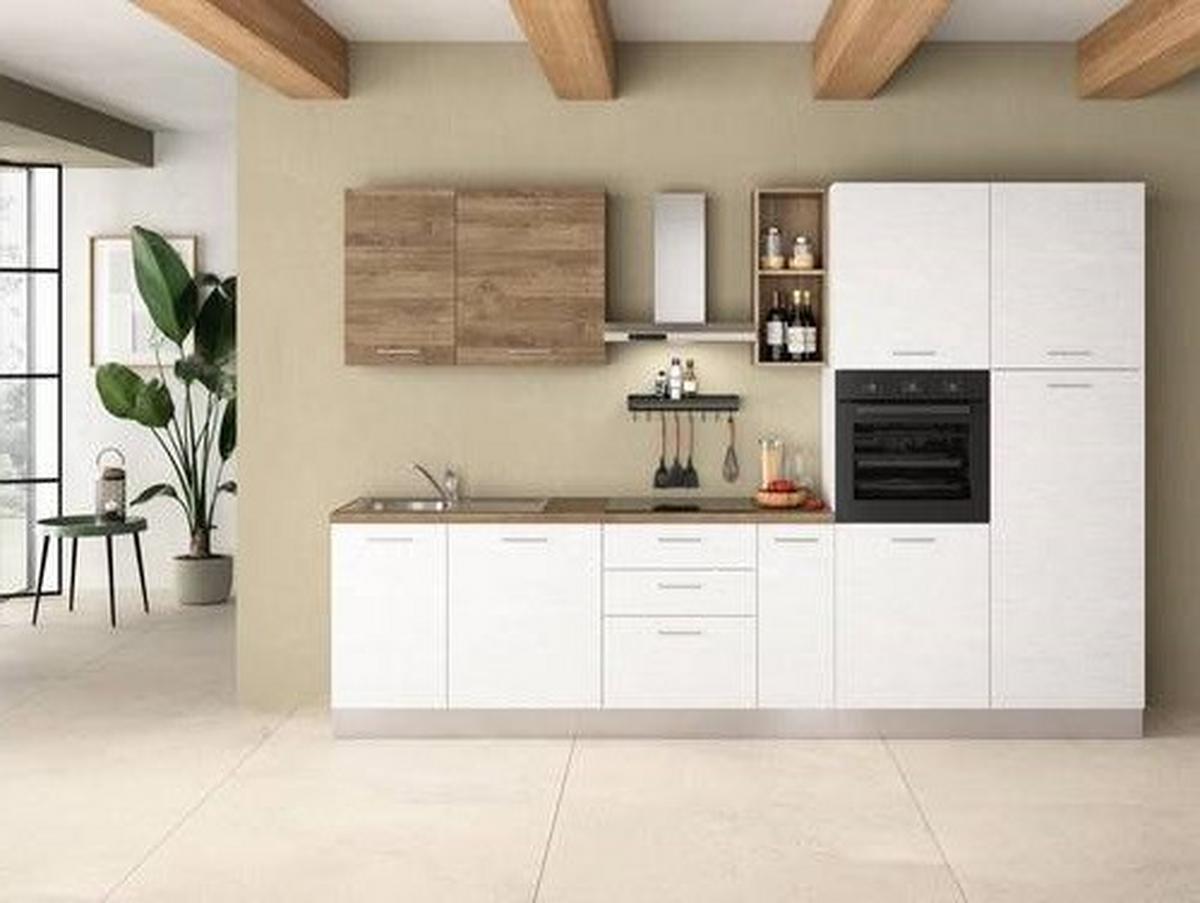 Küchenblock Dafne 315 m. Gerät Weiß - Eichefarben/Magnolie, LIFESTYLE, Holzwerkstoff/Kunststoff (315cm) - MID.YOU