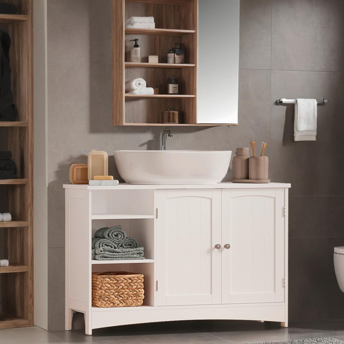 WASCHBECKENUNTERSCHRANK WASHBASIN CABINET - Chromfarben/Weiß, MODERN, Holzwerkstoff/Metall (90/60/30cm) - MID.YOU