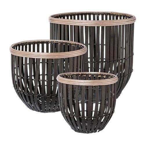 Dekokorb Amoel II aus Bambus Ø ca. 20cm - Sandfarben/Schwarz, Design, Naturmaterialien (20cm)