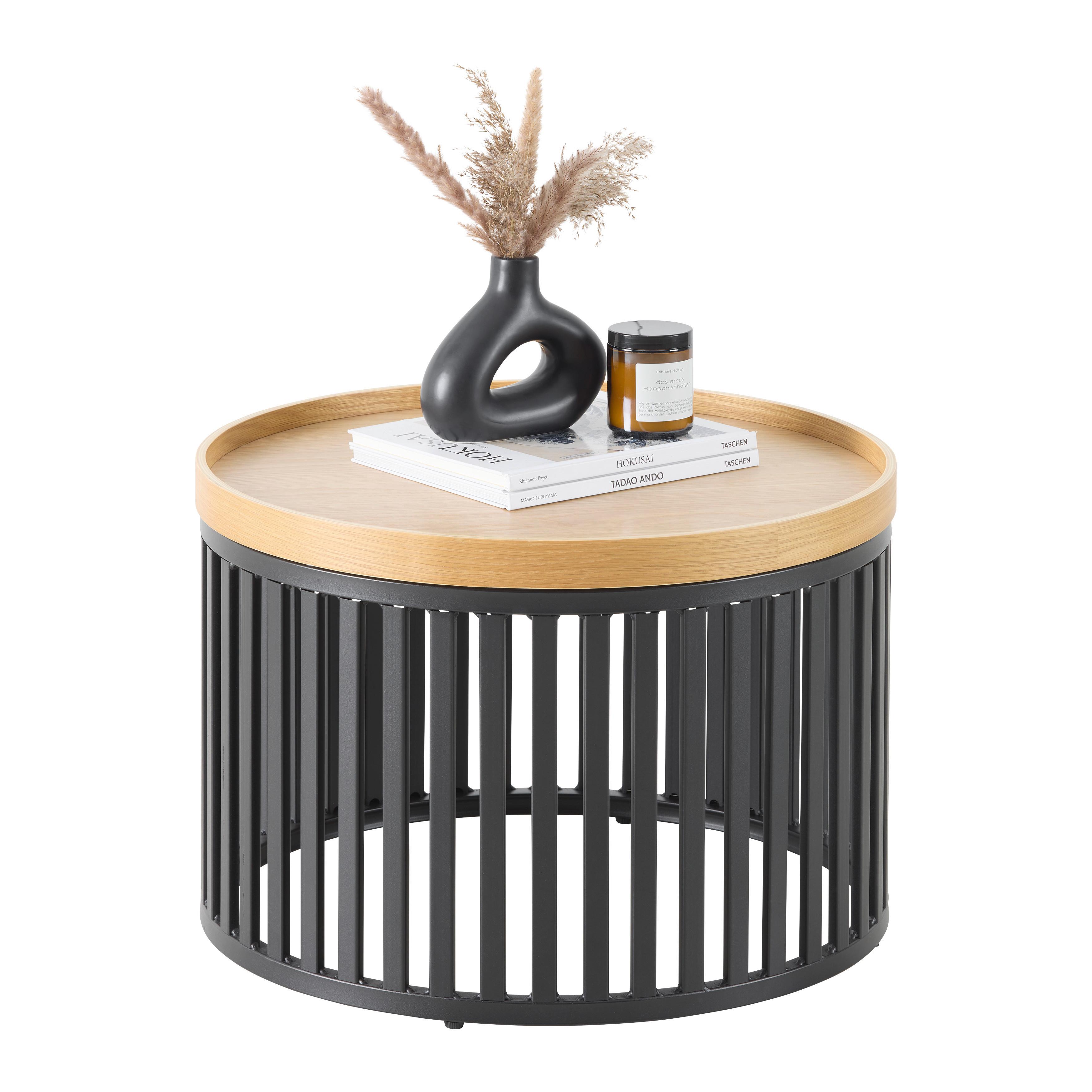 SOFFBORD JAIL - svart/naturfärgad, Modern, metall/trämaterial (60/60/35cm) - Mömax