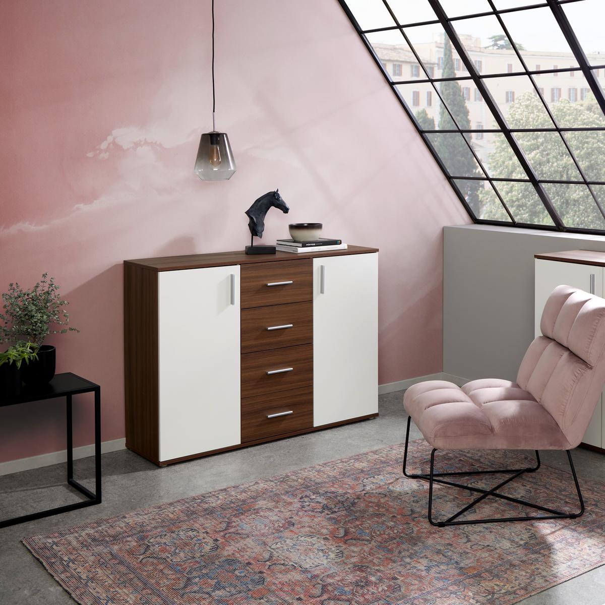 Komoda Ina 03 - barve aluminija/hrast artisan, Moderno, umetna masa/leseni material (132/94,8/38,3cm)