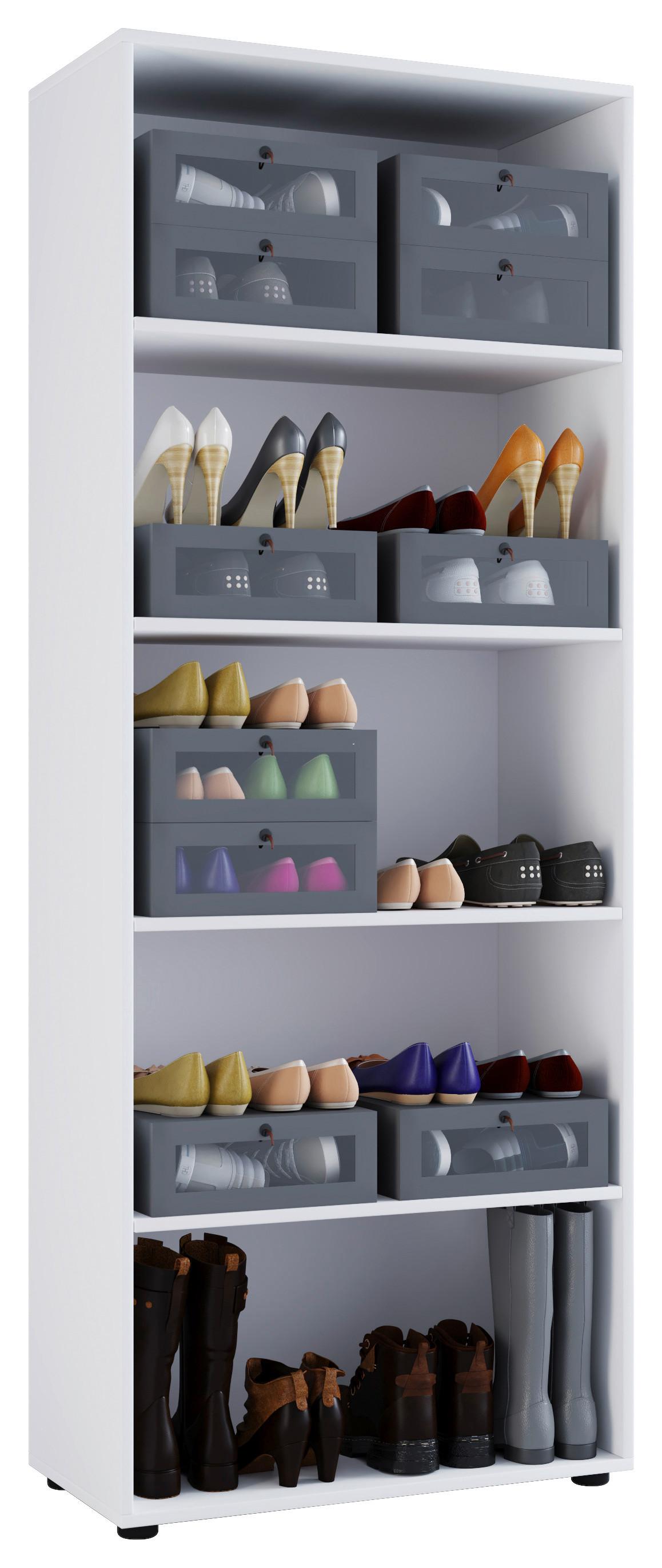 Schuhschrank Vandol I 5 Ot - Weiss/Schwarz, Design, Holzwerkstoff/Kunststoff (71/180/37cm) - MID.YOU