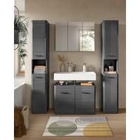 Badezimmer Soft 4-tlg. ca. 150 cm Grau hochglanz - Grau Hochglanz/Schwarz, MODERN, Holzwerkstoff/Kunststoff (150cm) - MID.YOU