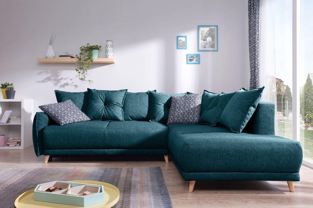 Eckschlafsofa in Türkis ´LAZY LUKKA´ - Dunkelgrau/Petrol, Basics, Textil (235/190cm) - MID.YOU