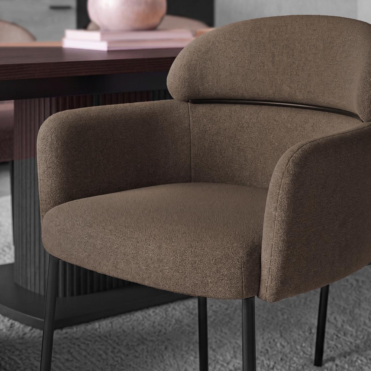 Armlehnstuhl Chloe Braun Webstoff Gepolstert - Schwarz/Braun, MODERN, Textil/Metall (62/79/59,5cm) - Bessagi Home