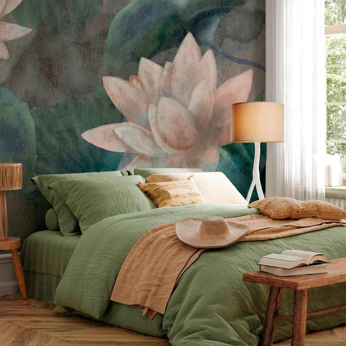 Fototapeta Lilac Pond, 100x70cm - siva/temno zelena, Trendi, tekstil (100/70cm) - artgeist