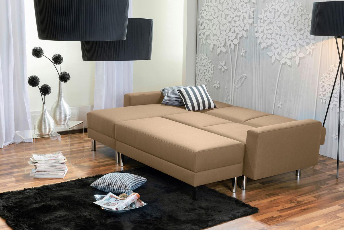 ECKSCHLAFSOFA JUST FASHION - Sandfarben/Chromfarben, KONVENTIONELL, Textil/Metall (152/230cm) - Max Winzer
