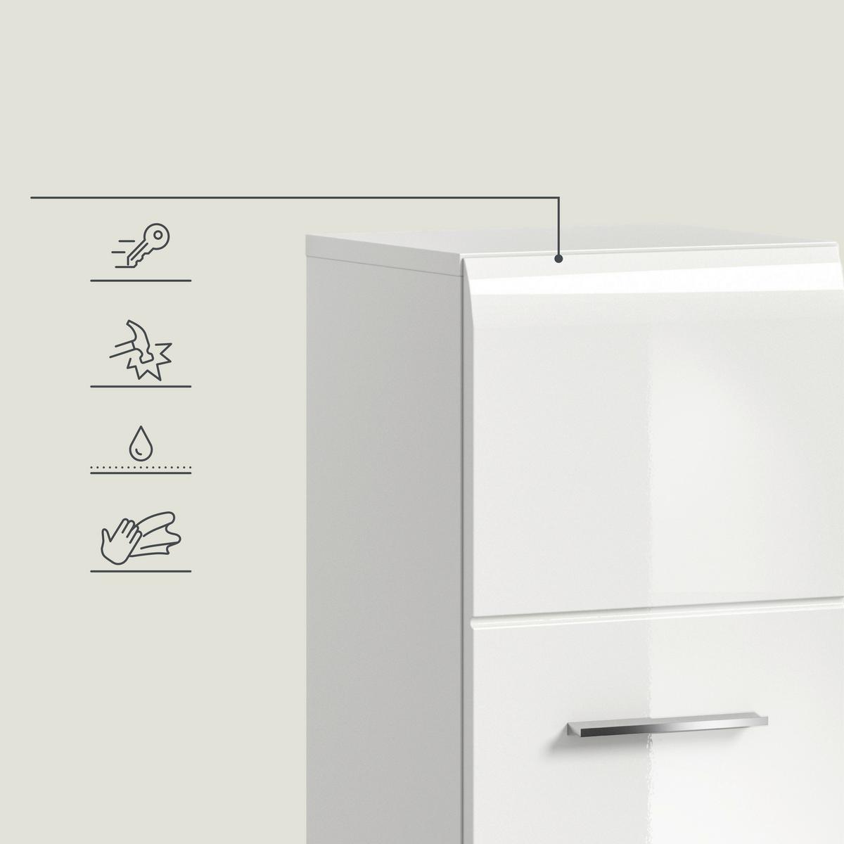Midischrank Ice ca. 30x106 cm Weiß - Weiß Hochglanz/Silberfarben, MODERN, Holzwerkstoff/Kunststoff (30/106/30cm) - MID.YOU