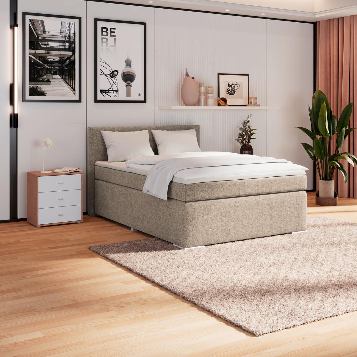 Boxspring Krevet Mira - cappuccino, Konvencionalno, metal/tekstil (140/200cm) - Best Price