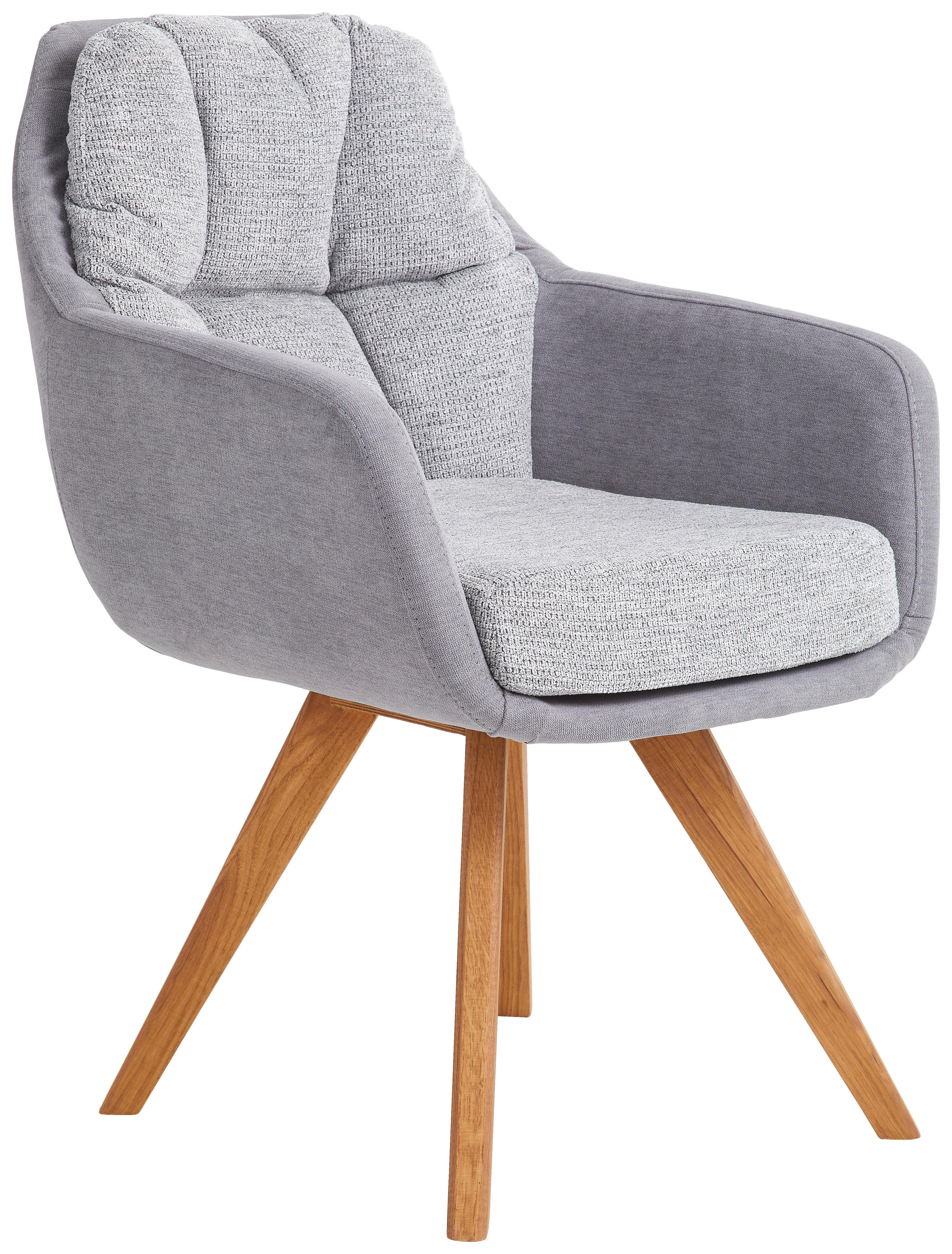 KRZESŁO Z PODŁOKIETNIKAMI COZY - kolor dębowy/szary, Design, drewno/tkanina (65/85/68cm) - Linea Natura