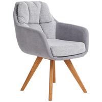 KRZESŁO Z PODŁOKIETNIKAMI COZY - kolor dębowy/szary, Design, drewno/tkanina (65/85/68cm) - Linea Natura