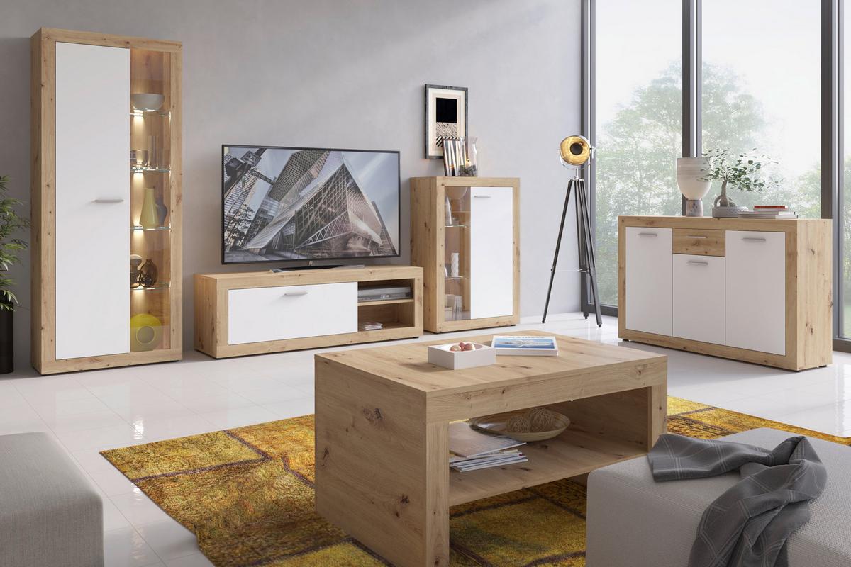 Tv-komoda Brilon - bijela/hrast Artisan, Romantično / ladanjski, drvni materijal/plastika (150/49,5/42cm) - Modern Living