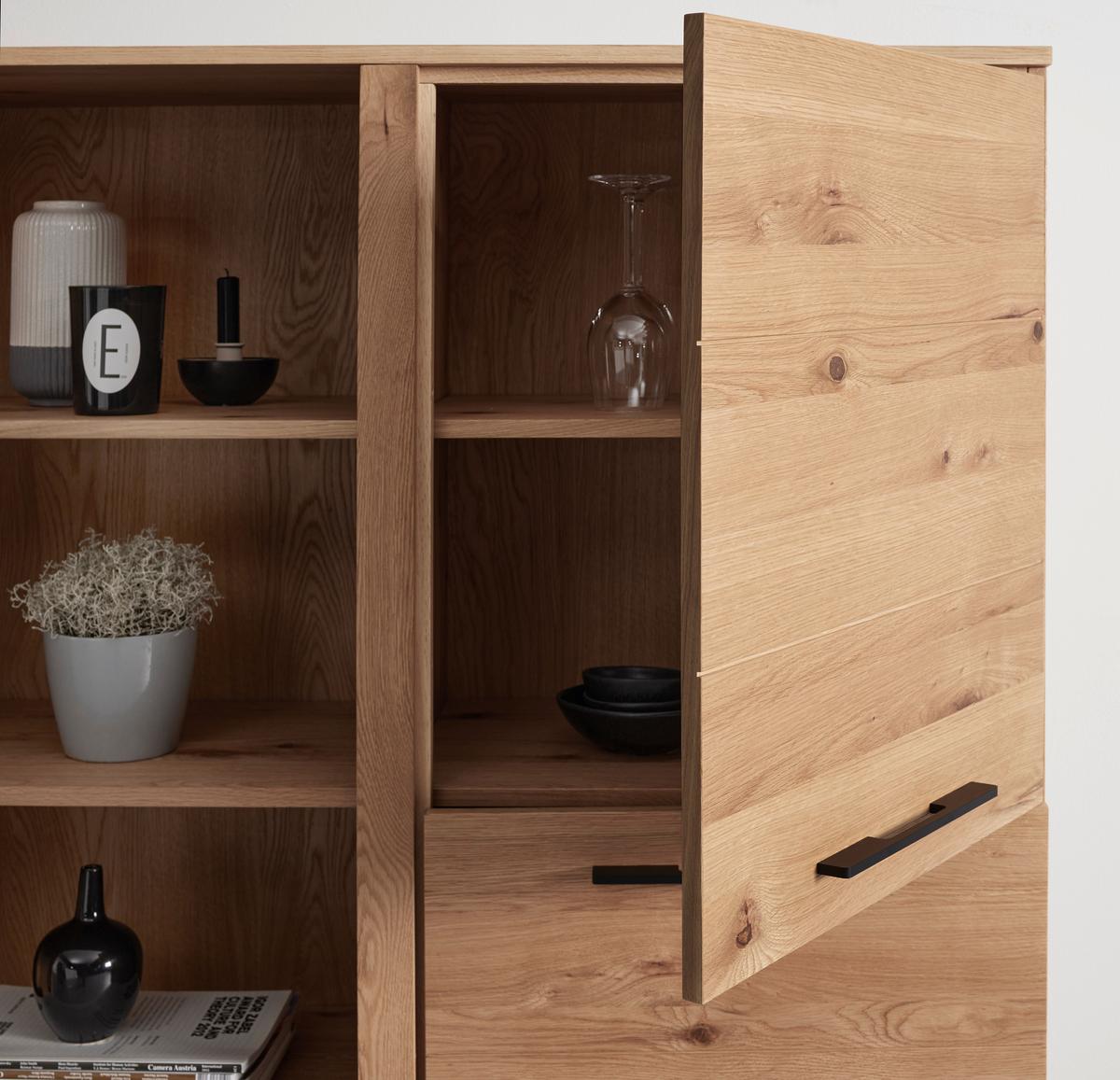 Visoka Komoda Emilio, Barva Hrasta - črna/barve hrasta, Moderno, kovina/les (115/150/40cm) - Bessagi Home