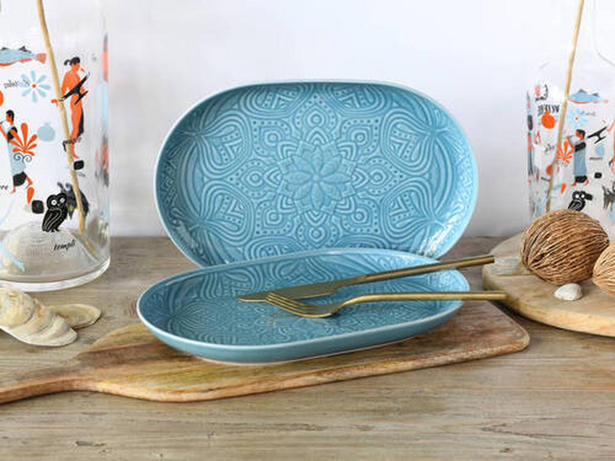 Set Pladnjev Za Serviranje Orient Mandala, 2-Delni - svetlo modra, Trend, keramika (30/23/7cm) - Creatable