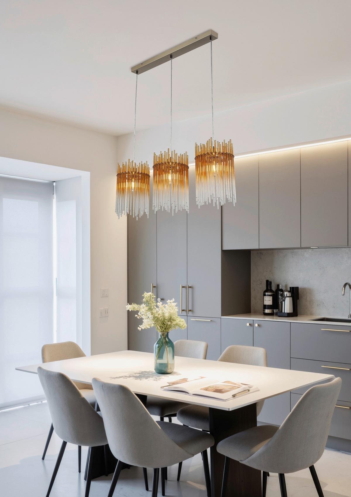 Hängeleuchte Stab Transparent/Bernstein max. 40W - Champagner/Transparent, MODERN, Glas/Kunststoff (81/20/150cm)