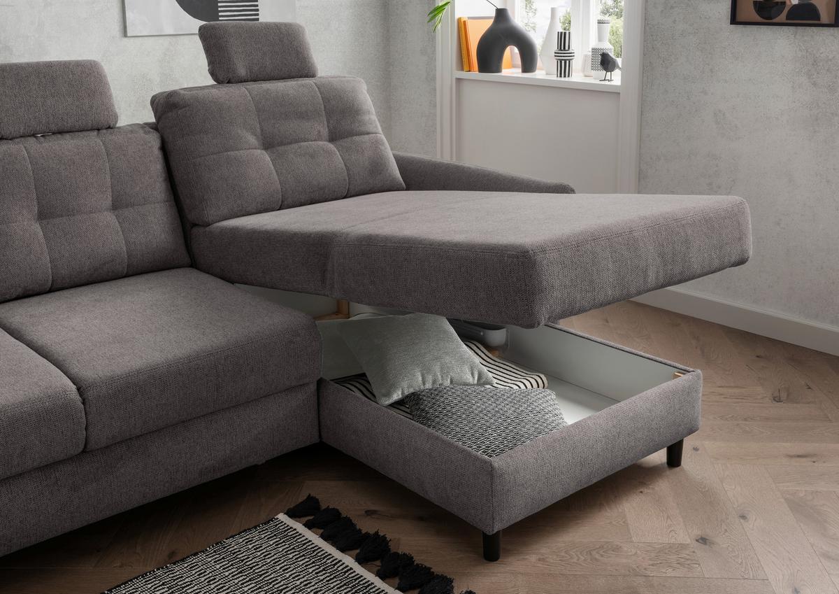 Wohnlandschaft Brizzini Graubraun Chenille - Graubraun/Hellgrau, MODERN, Holz/Textil (250-280/176cm) - Livetastic