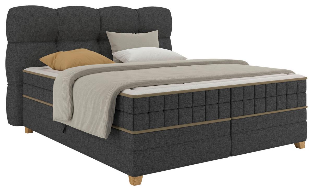 Boxspringbett Bianco Anthrazit ca. 180x200cm - Anthrazit, Konventionell, Holz/Holzwerkstoff (180/200cm) - Premium Living