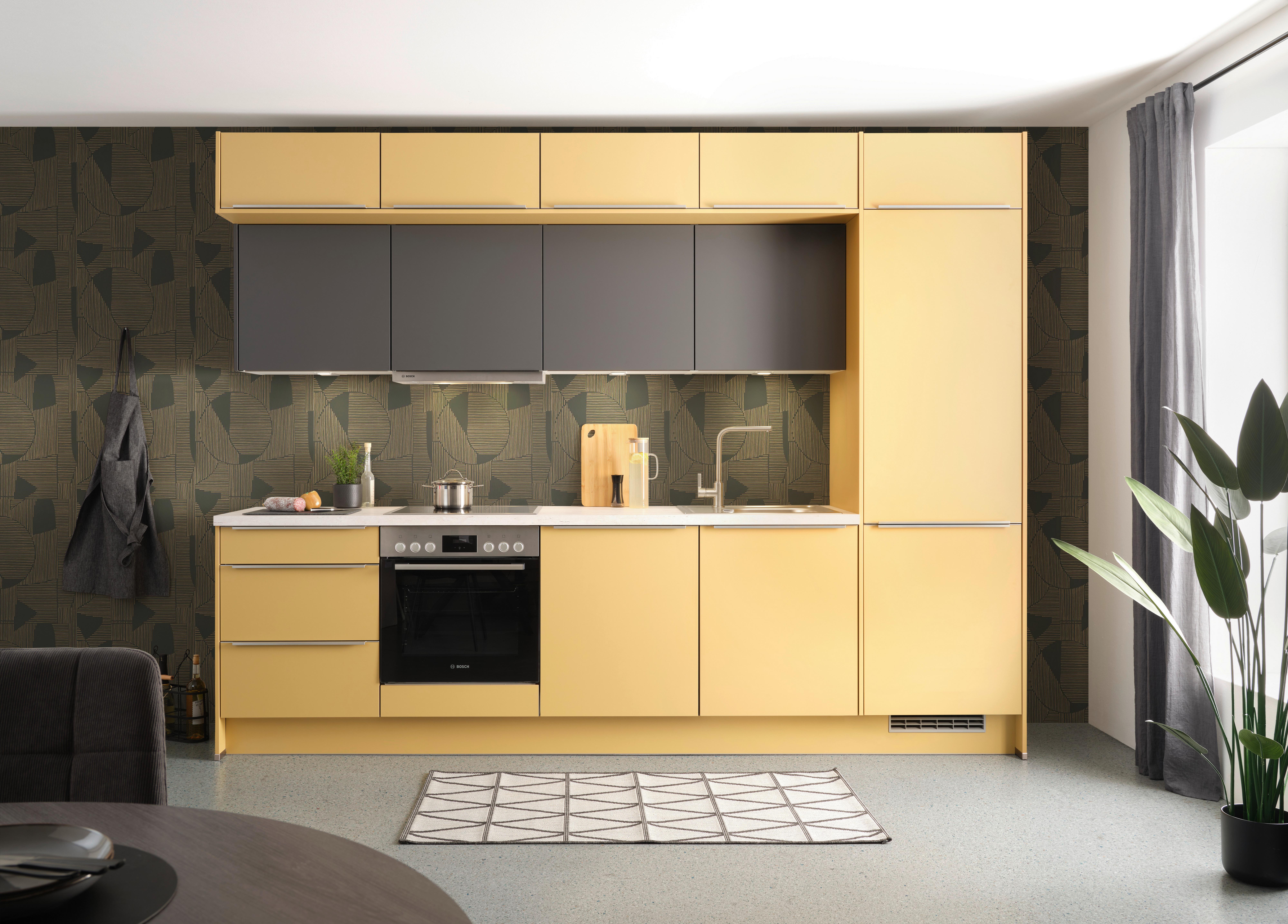 Küchenblock PN 105/210 in Caramel - Edelstahlfarben/Gelb, MODERN, Holzwerkstoff (305cm) - Pino