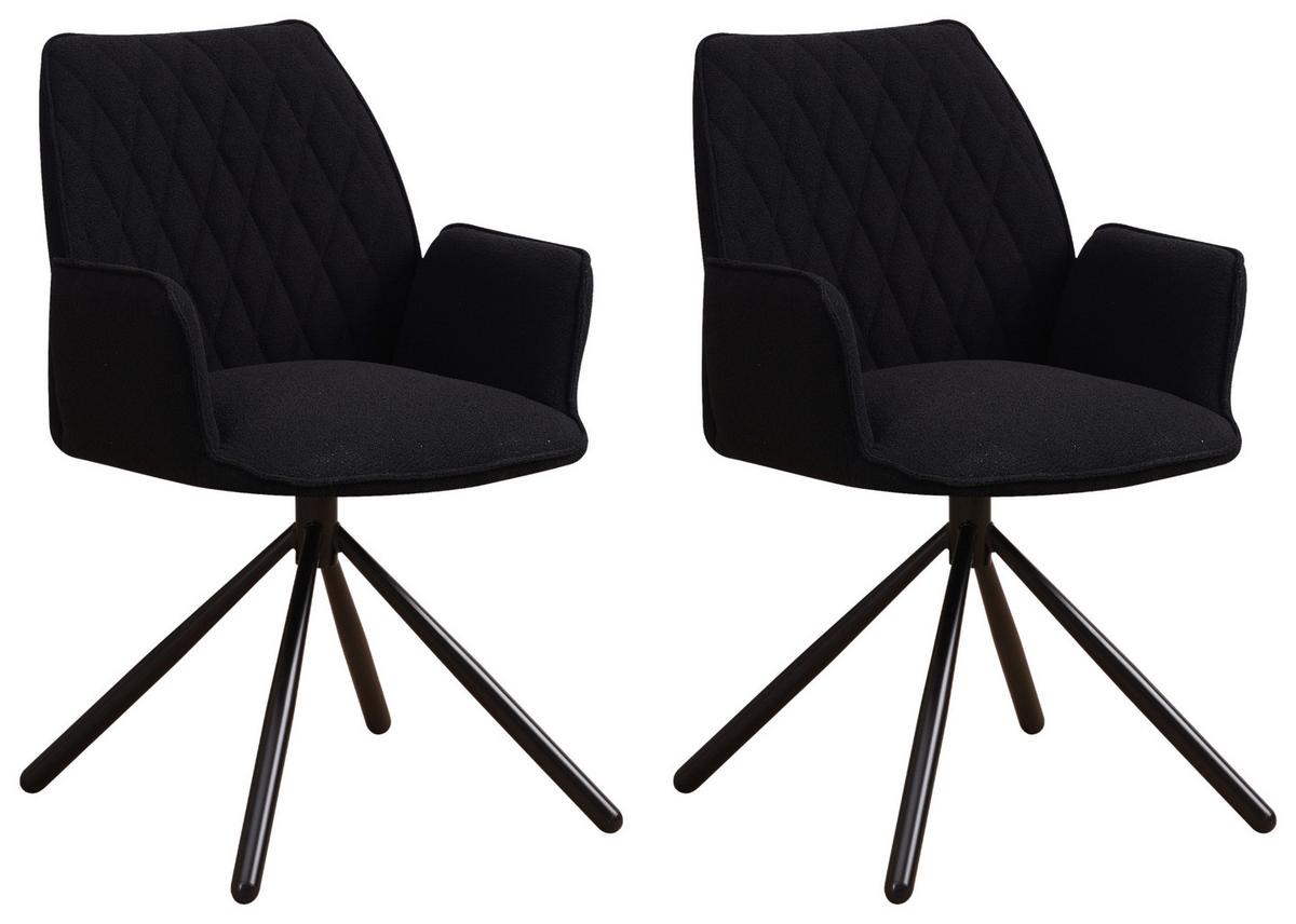 Armlehnstuhl-Set Reims ca. 56x97 cm 2er Set Schwarz - Schwarz, Design, Textil/Metall (56/97/52,5cm) - MID.YOU