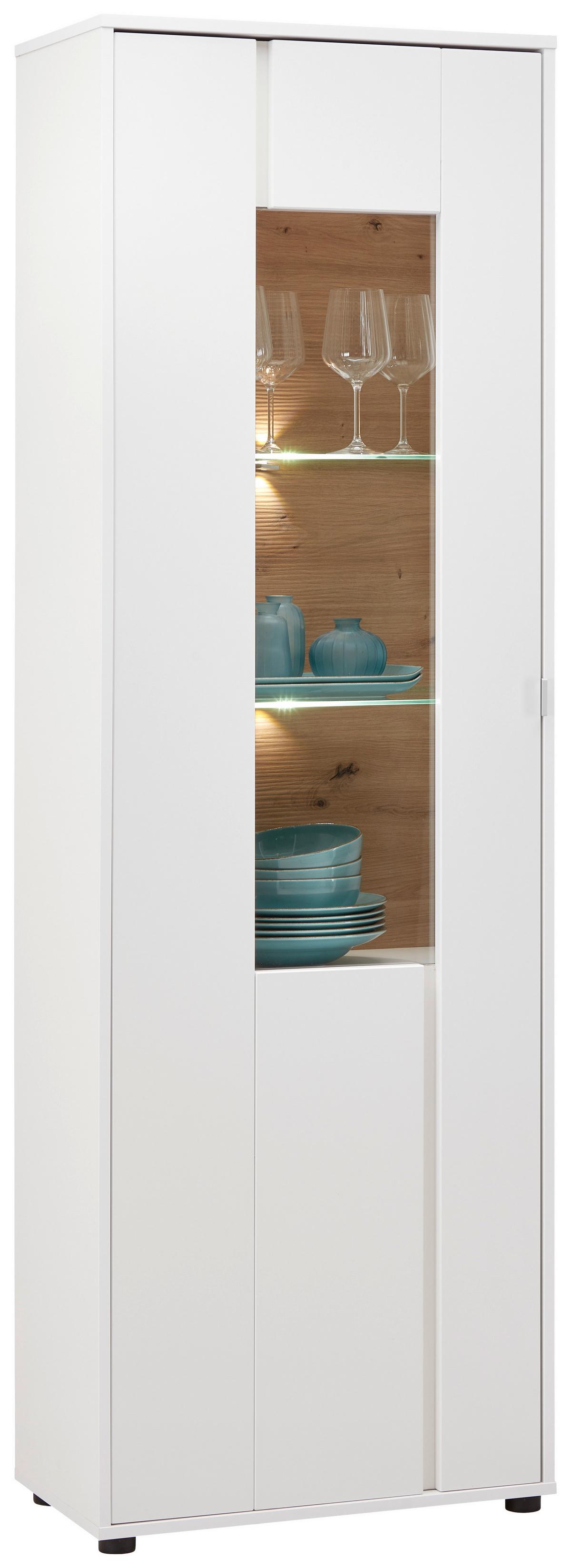 Vitrine in Weiss/Eiche Artisan - Chromfarben/Weiss, Modern, Glas/Holzwerkstoff (64/198/38cm) - Mömax