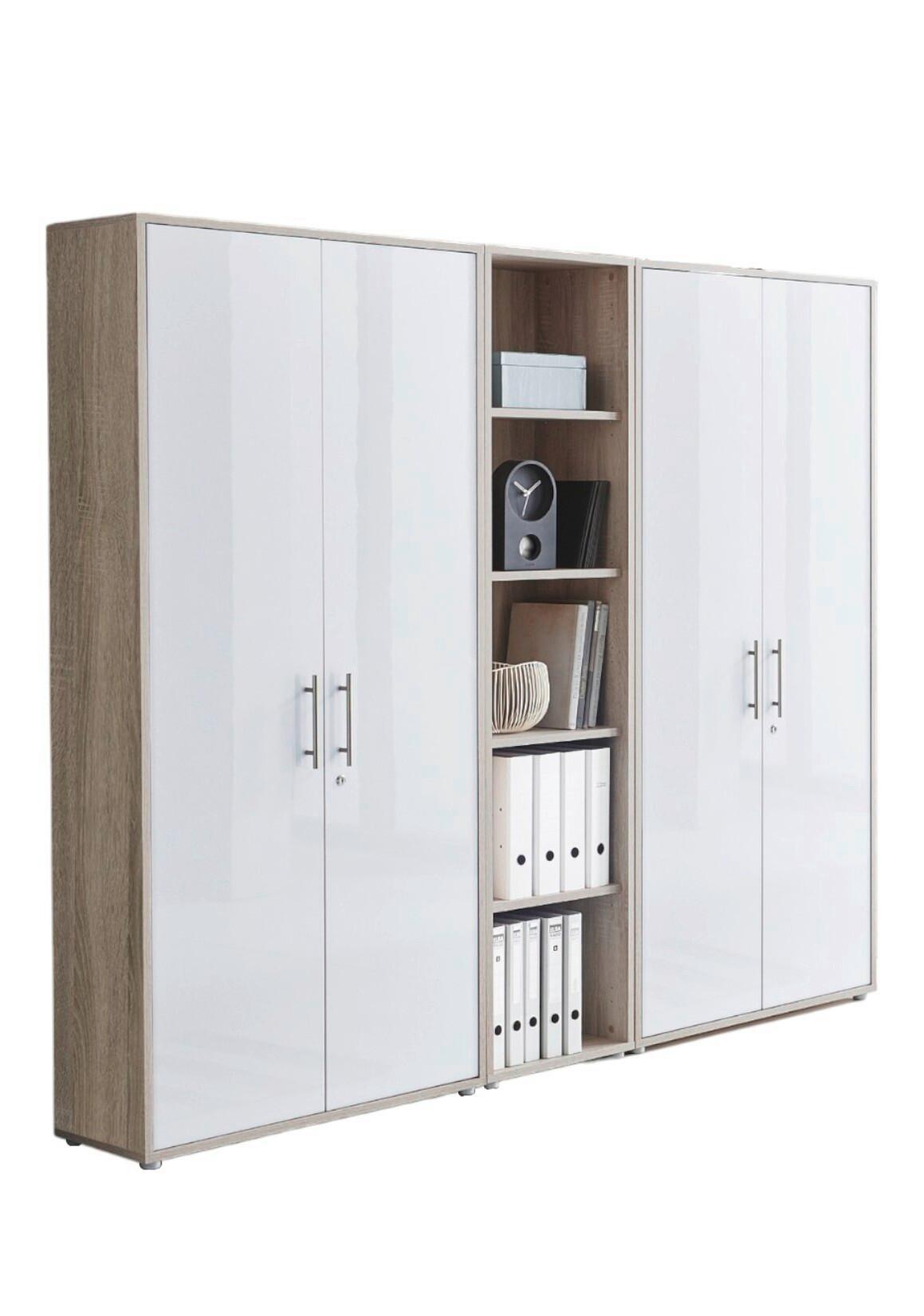 Aktenschrank Office Edition Sw Set 10 Eiche/Weiß - Weiß Hochglanz/Sonoma Eiche, MODERN, Holzwerkstoff (212,9/185,6/33cm) - MID.YOU