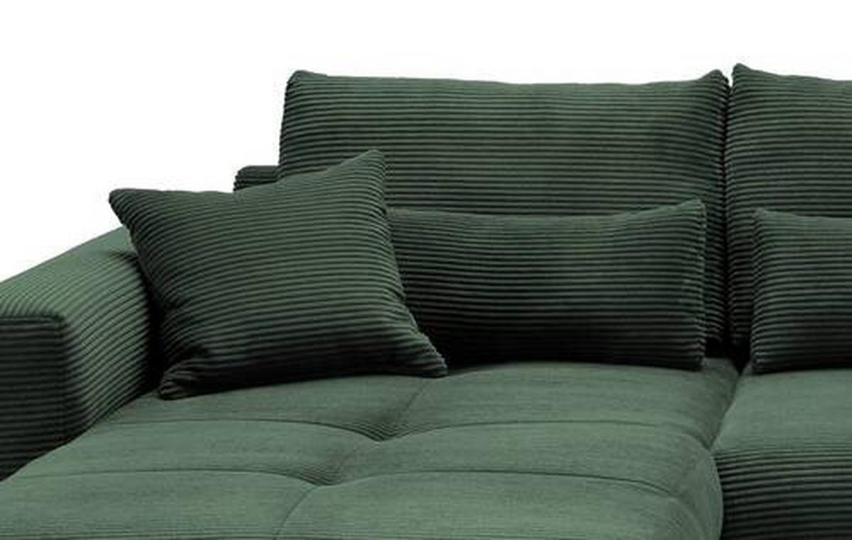 Wohnlandschaft Frederico Dunkelgrün Cord - Dunkelgrün/Schwarz, MODERN, Holz/Textil (188/302cm) - MID.YOU