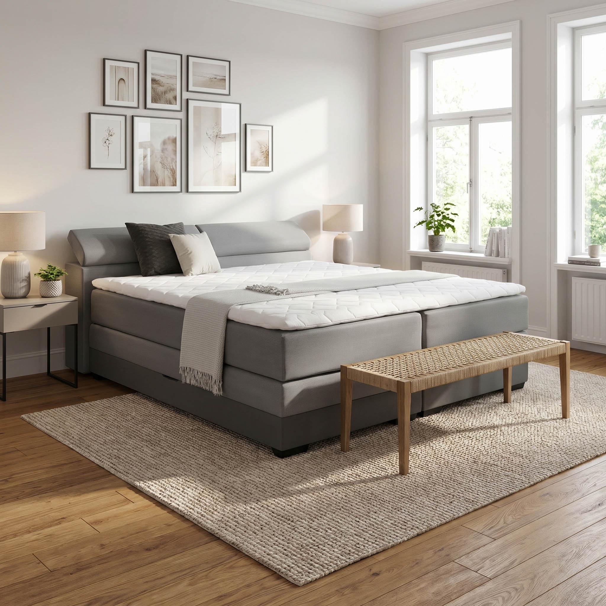 Boxspringbett Sevilla in Grau ca. 180x200cm - Schwarz/Grau, KONVENTIONELL, Holz/Kunststoff (180/200cm) - Premium Living