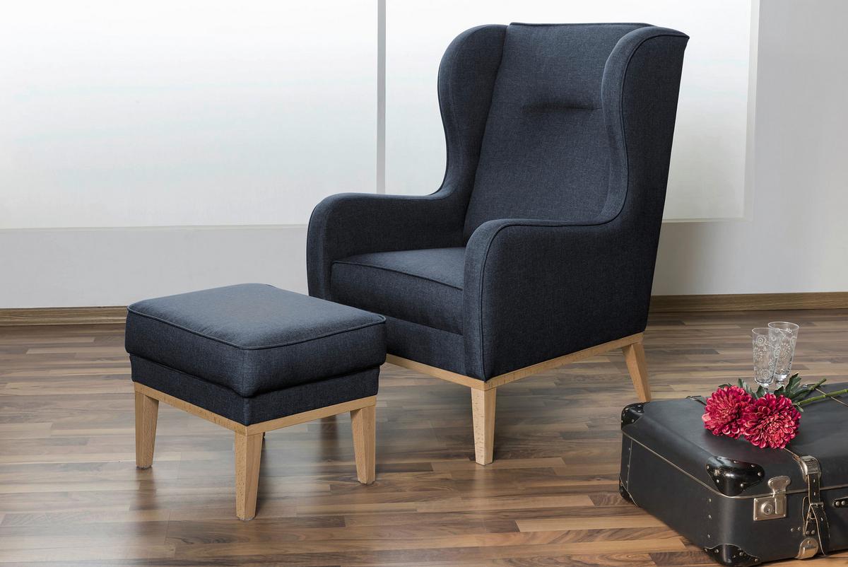 HOCKER ANGELO - Dunkelblau/Naturfarben, KONVENTIONELL, Holz/Textil (50/41/41cm) - Max Winzer