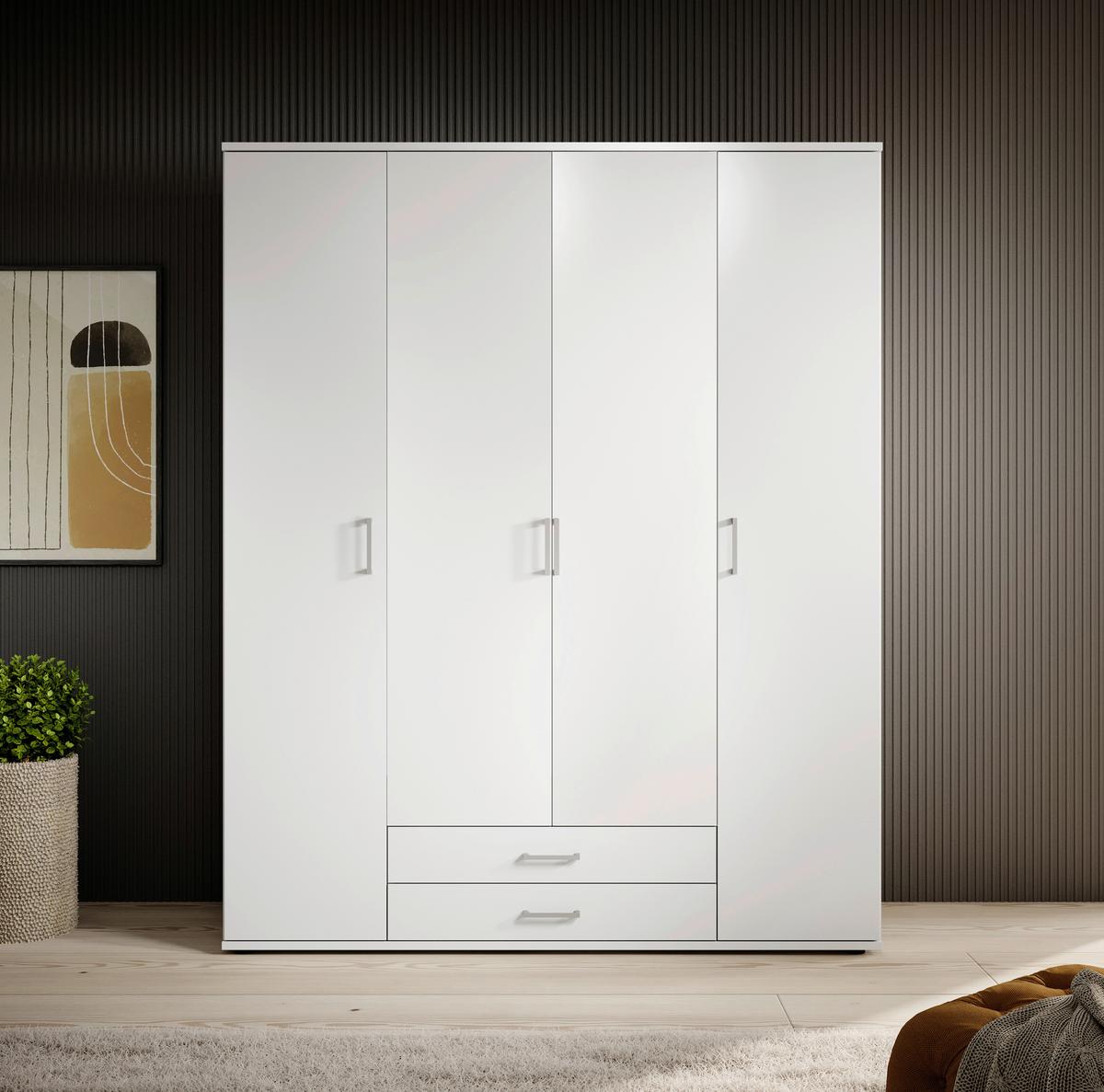 Drehtürenschrank Olli Weiß - Alufarben/Weiß, Basics, Glas/Holzwerkstoff (160/196/54cm) - Based
