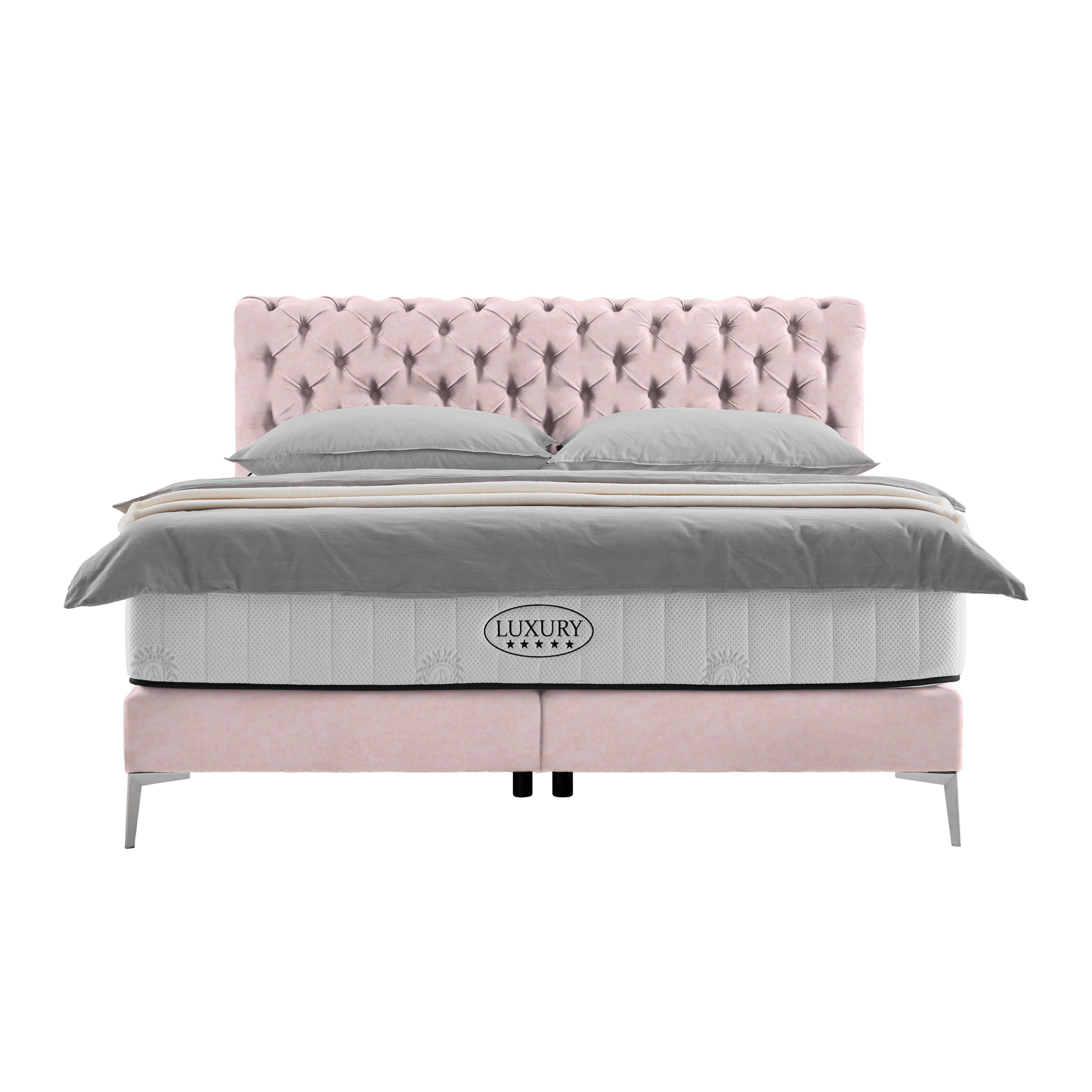 Boxspringbett Queen in Rosa ca. 180x200cm - Chromfarben/Goldfarben, KONVENTIONELL, Textil (180/200cm) - Premium Living
