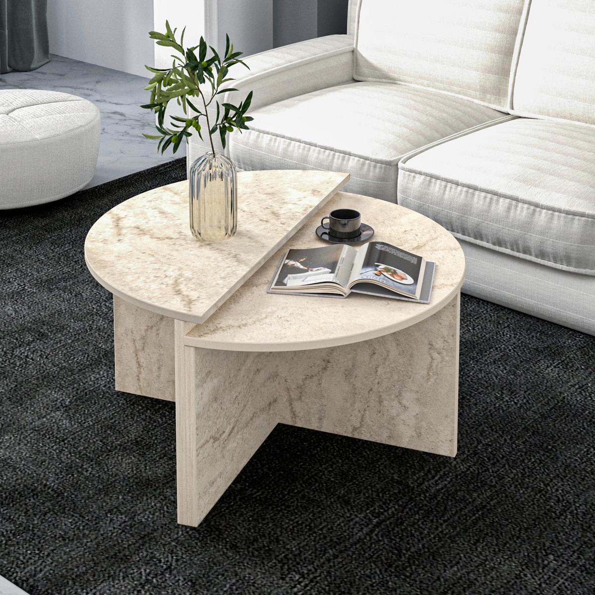 COUCHTISCHSET DOLUNAY COUCHTISCH - Beige, Design, Holzwerkstoff - Livetastic