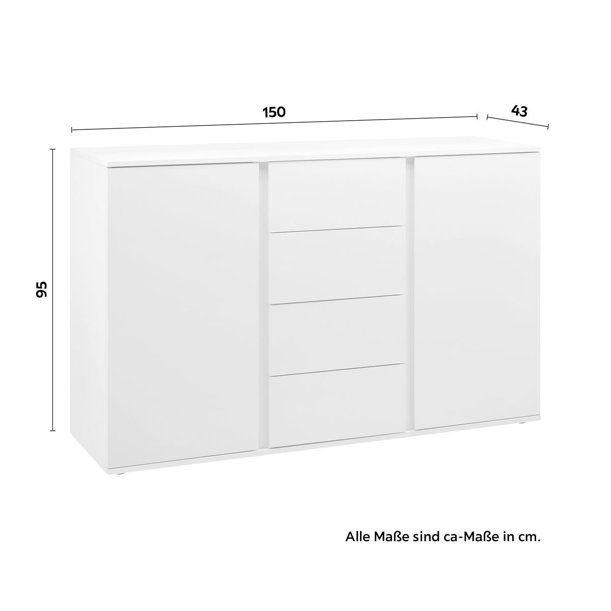 Komoda Bianco, Bela - srebrne barve/siva, Moderno, umetna masa/leseni material (150/95/43cm) - Mömax