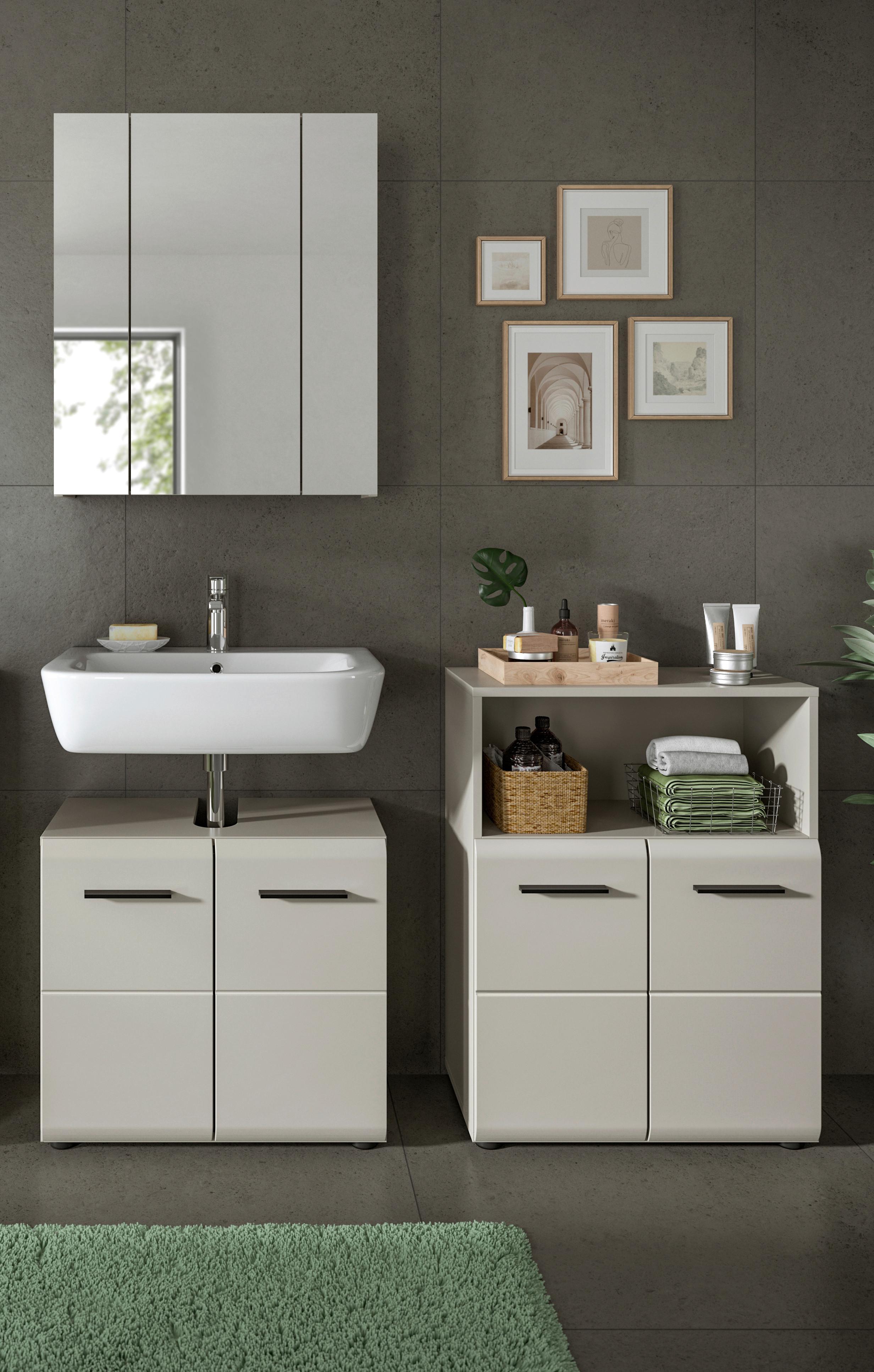 Badezimmer Ice Kaschmir 3-teilig - Kaschmir/Schwarz, Trend, Glas/Holzwerkstoff (120cm) - MID.YOU