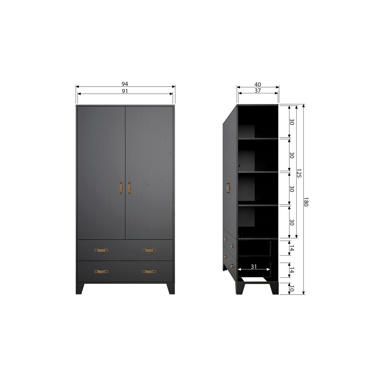 Drehtürenschrank Dian Schwarz - Schwarz, Basics, Holz (94/180/40cm) - MID.YOU