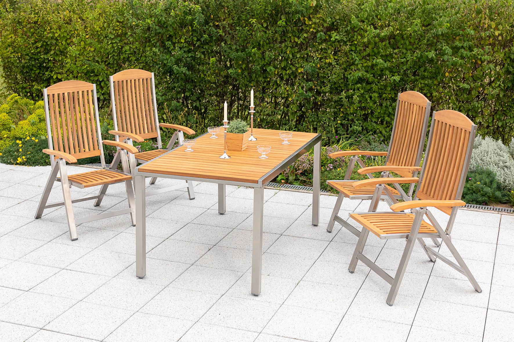 Gartentisch Keros Echtholz Akazie ca. 150x74x80cm - Silberfarben/Akaziefarben, KONVENTIONELL, Holz/Metall (150/74/80cm) - Gardenson