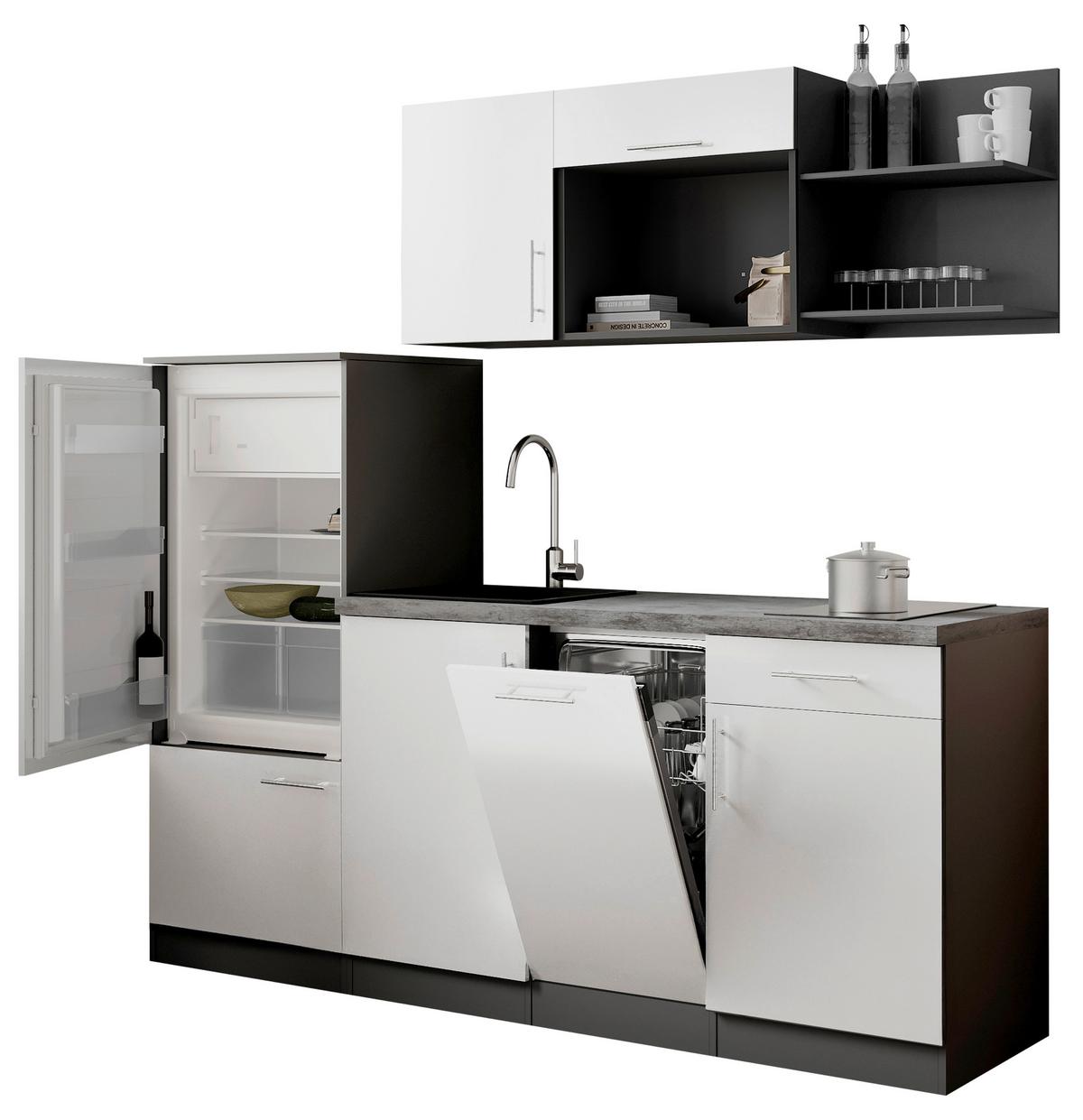 Küchenblock Oliver m. Geräten Weiß - Weiß/Grau, Trend, Holzwerkstoff/Metall (205cm) - Respekta